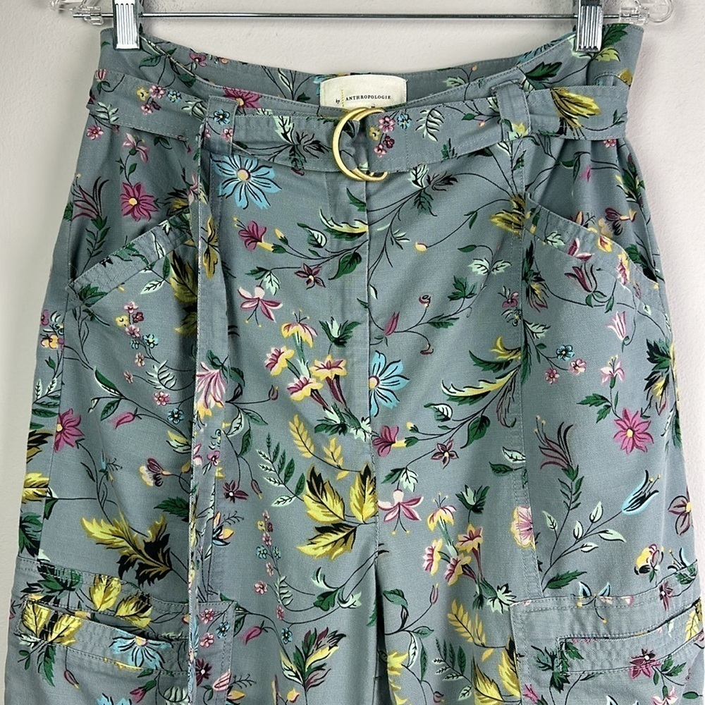 Anthropologie Victoria Floral Cargo Pants Size 8 High Waisted Belted Relaxed Fit - Picture 4 of 16